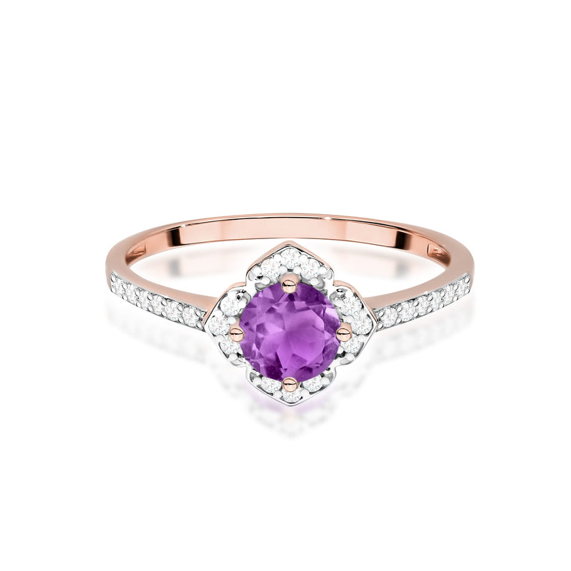 Inel Aur 14K cu Ametist 0.50 ct si Diamante Naturale 0.13 ct, imaginea 9 din 11