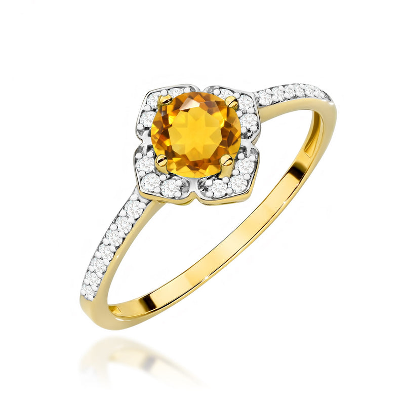 Inel Aur 14K cu Citrin 0.50 ct si Diamante Naturale 0.13 ct — Aur galben