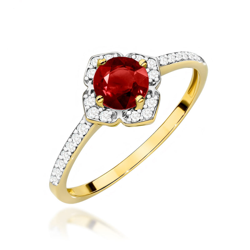 Inel Aur 14K cu Granat 0.60 ct si Diamante Naturale 0.13 ct — Aur galben