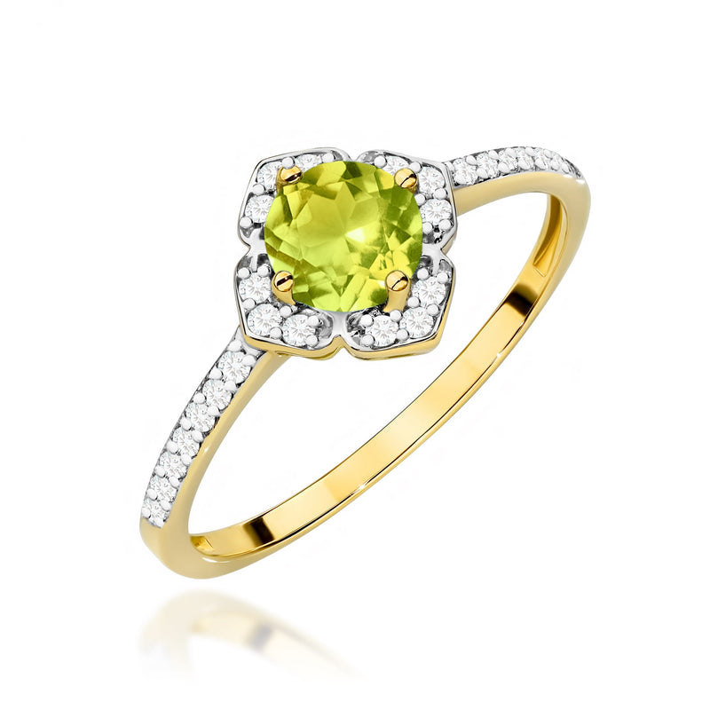 Inel Aur 14K cu Peridot 0.60 ct si Diamante Naturale 0.13 ct — Aur galben