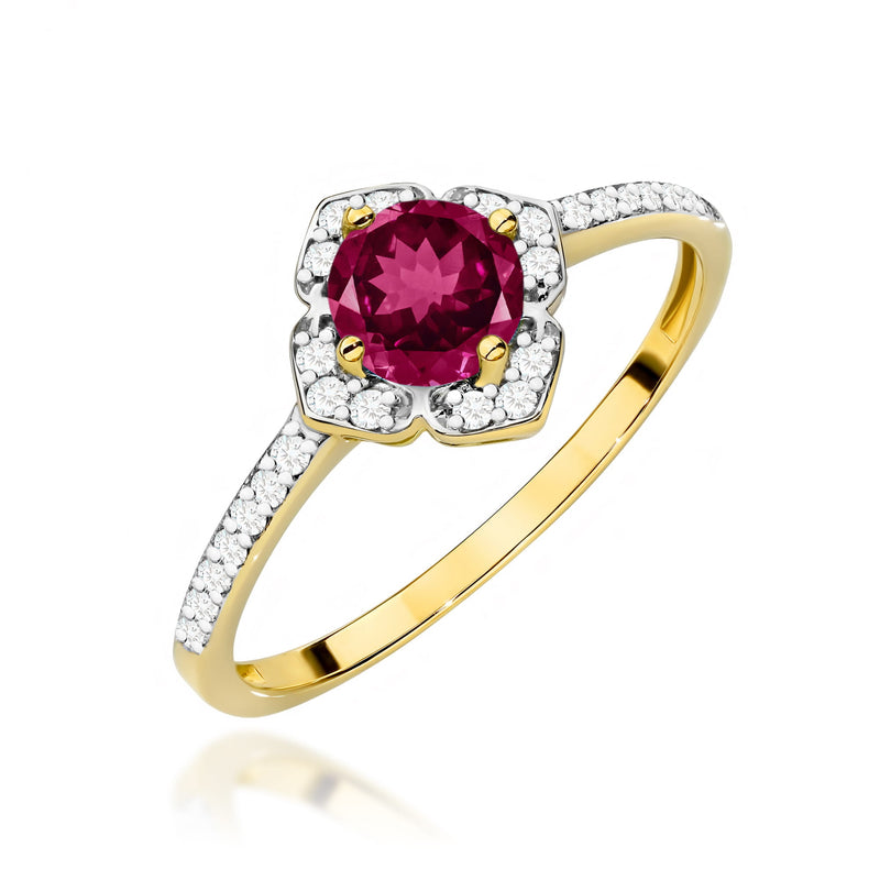 Inel Aur 14K cu Rhodolite 0.60 ct si Diamante Naturale 0.13 ct — Aur galben