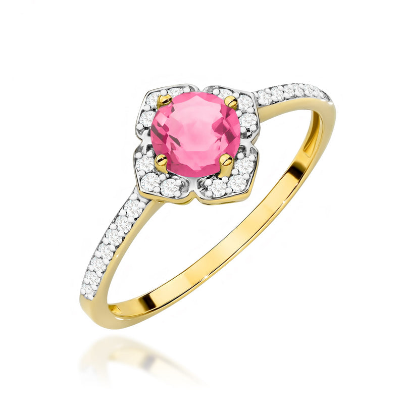 Inel Aur 14K cu Topaz Roz 0.60 ct si Diamante Naturale 0.13 ct — Aur galben