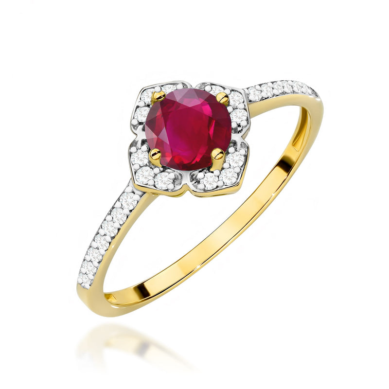 Inel Aur 14K cu Rubin 0.60 ct si Diamante Naturale 0.13 ct — Aur galben