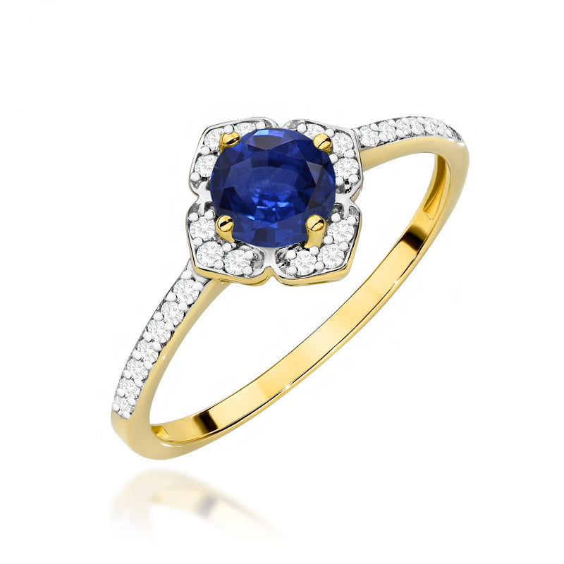 Inel Aur 14K cu Safir 0.50 ct si Diamante Naturale 0.13 ct — Aur galben
