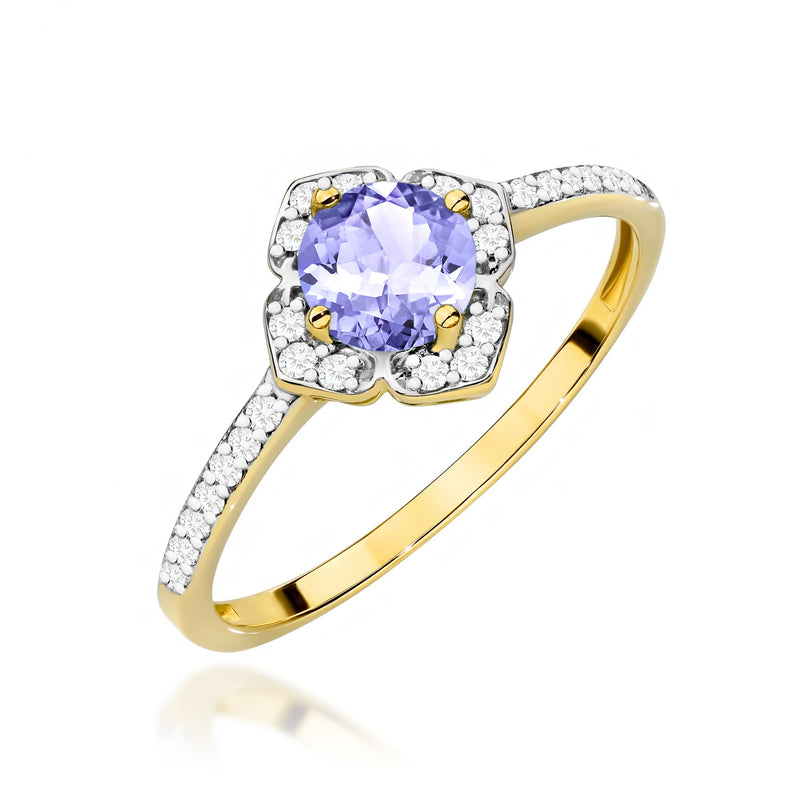 Inel Aur 14K cu Tanzanit 0.50 ct si Diamante Naturale 0.13 ct — Aur galben