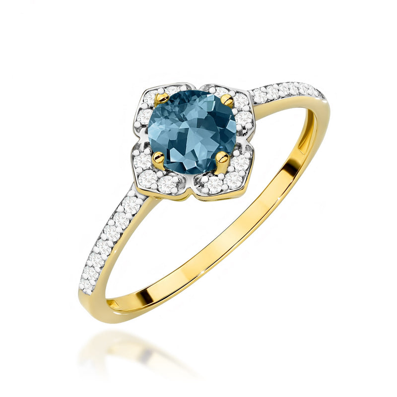 Inel Aur 14K cu Topaz London Blue 0.50 ct si Diamante Naturale 0.13 ct — Aur galben