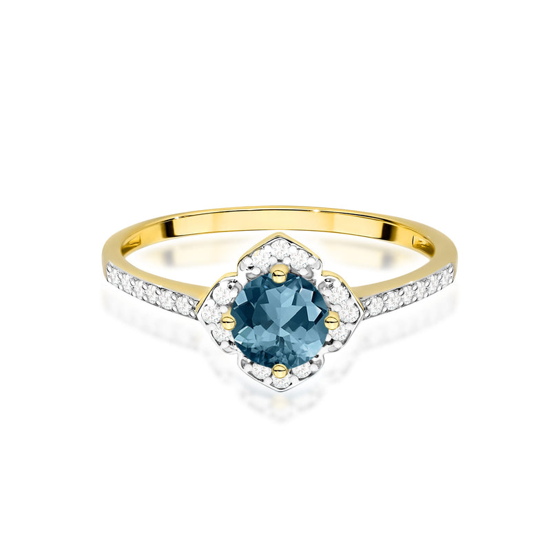 Inel Aur 14K cu Topaz London Blue 0.50 ct si Diamante Naturale 0.13 ct, imaginea 2 din 12