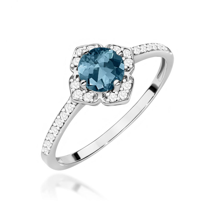 Inel Aur 14K cu Topaz London Blue 0.50 ct si Diamante Naturale 0.13 ct, imaginea 5 din 12
