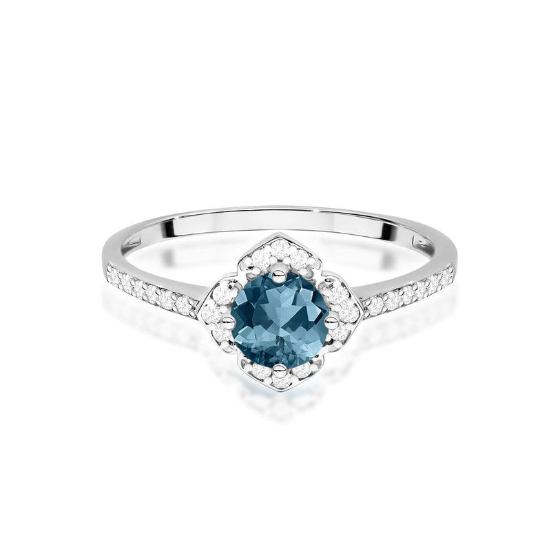 Inel Aur 14K cu Topaz London Blue 0.50 ct si Diamante Naturale 0.13 ct, imaginea 6 din 12