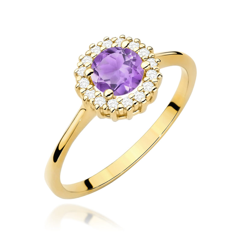 Inel Aur 14K cu Ametist 0.50 ct si Diamante Naturale 0.14 ct — Aur galben