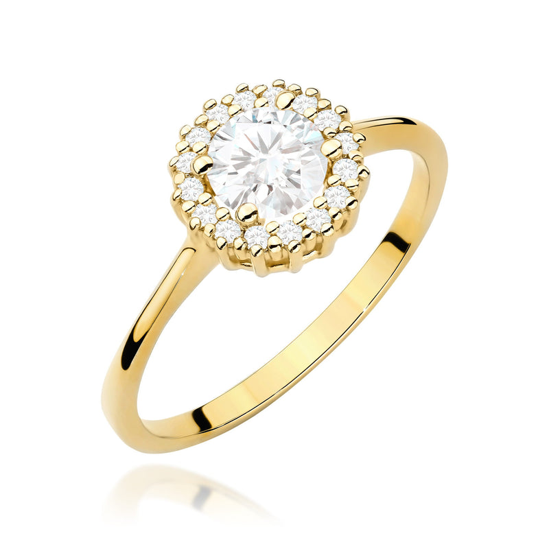 Inel Aur 14K cu White Sapphire 0.60 ct si Diamante Naturale 0.14 ct — Aur galben