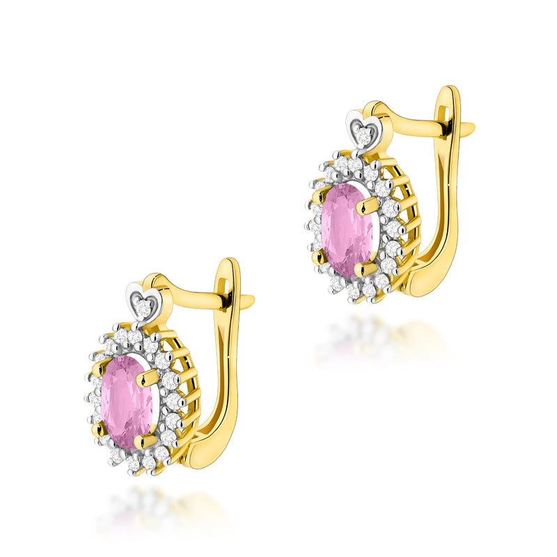 Cercei Aur 14K cu Pink Sapphire 0.45 ct si Diamante Naturale 0.19 ct — Aur galben