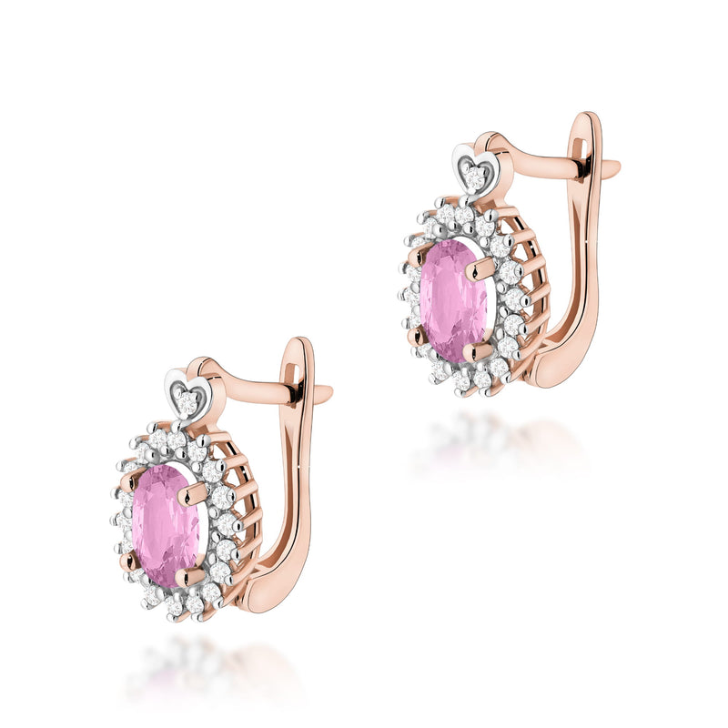 Cercei Aur 14K cu Pink Sapphire 0.45 ct si Diamante Naturale 0.19 ct, imaginea 5 din 6