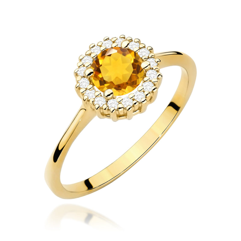 Inel Aur 14K cu Citrin 0.50 ct si Diamante Naturale 0.14 ct — Aur galben