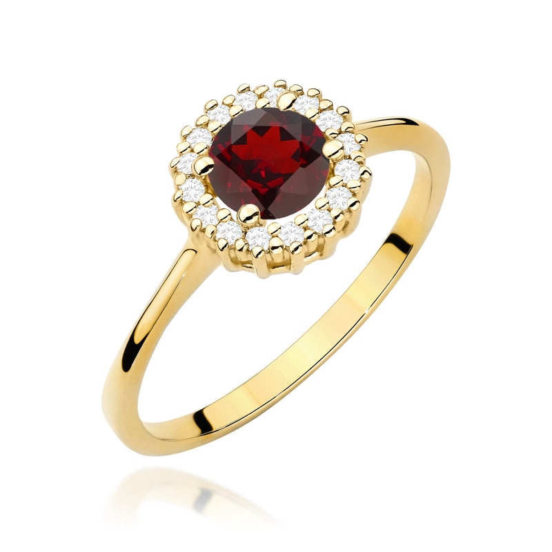 Inel Aur 14K cu Granat 0.60 ct si Diamante Naturale 0.14 ct — Aur galben