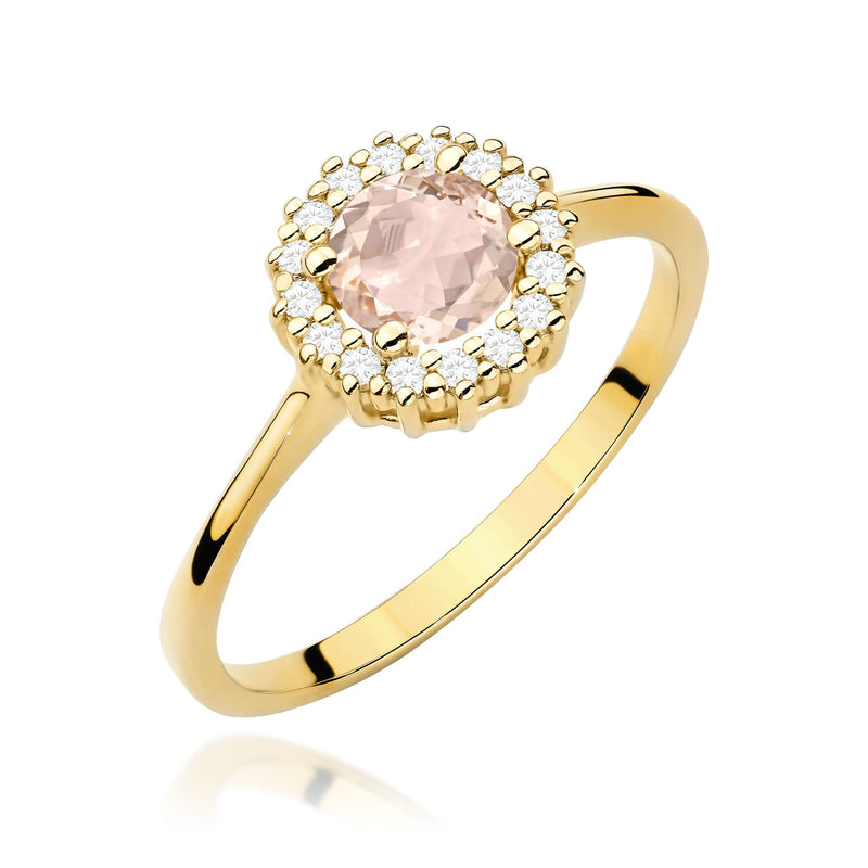 Inel Aur 14K cu Morganit 0.40 ct si Diamante Naturale 0.14 ct — Aur galben