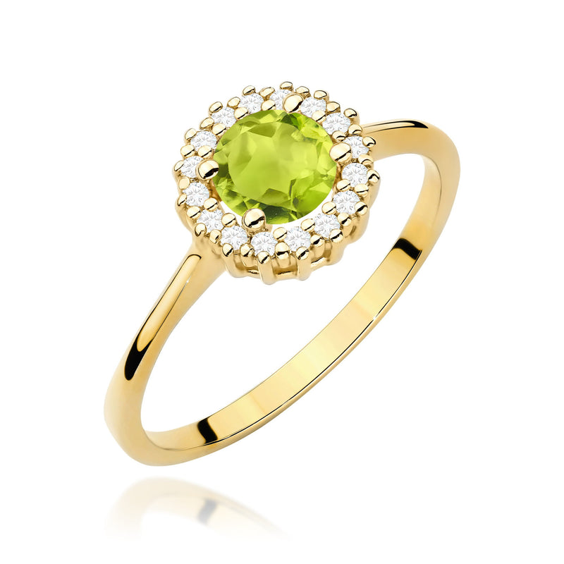 Inel Aur 14K cu Peridot 0.60 ct si Diamante Naturale 0.14 ct — Aur galben
