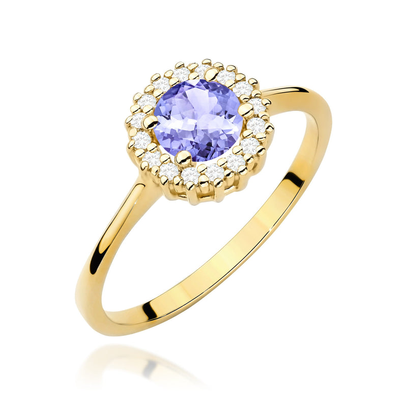 Inel Aur 14K cu Tanzanit 0.50 ct si Diamante Naturale 0.14 ct — Aur galben