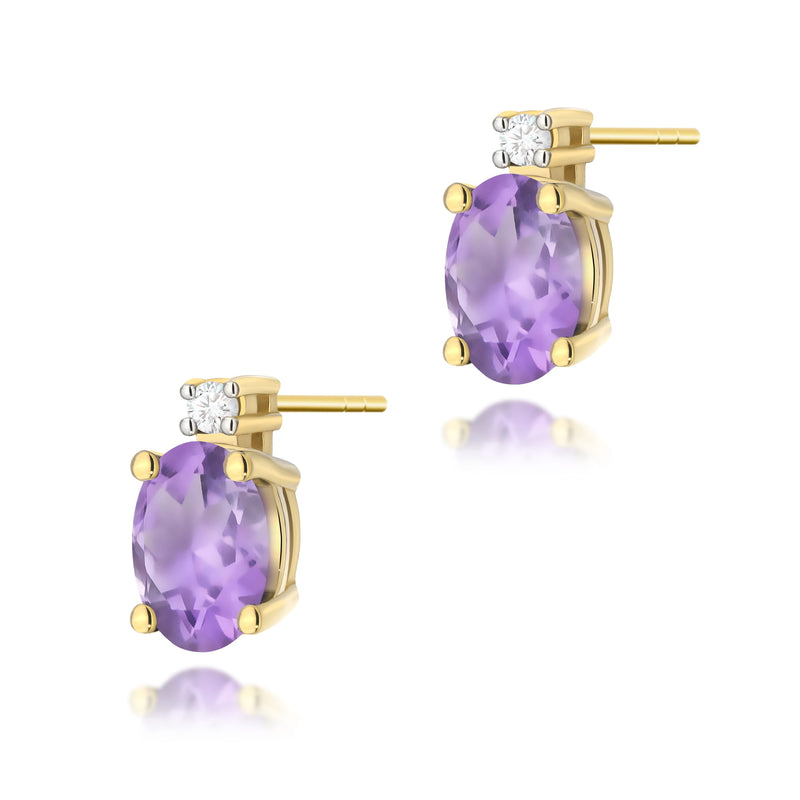 Cercei Aur 14K cu Ametist 0.40 ct si Diamante Naturale 0.03 ct — Aur galben