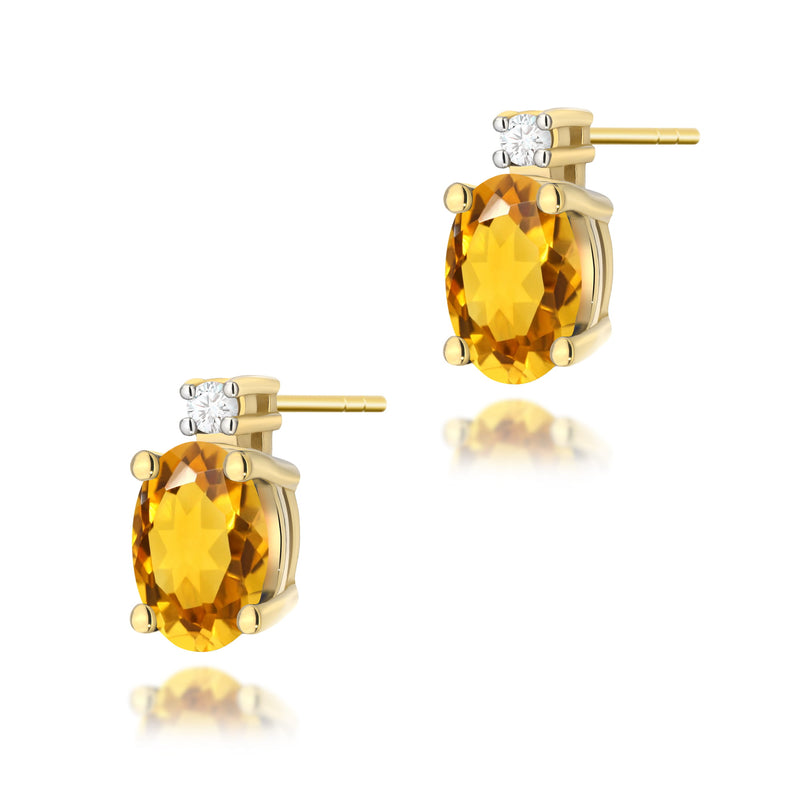 Cercei Aur 14K cu Citrin 0.60 ct si Diamante Naturale 0.03 ct — Aur galben