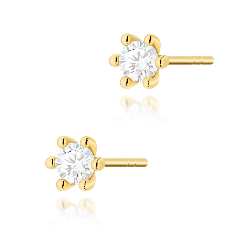 Cercei Aur 14K cu Diamant Natural 0.15 ct — Aur galben