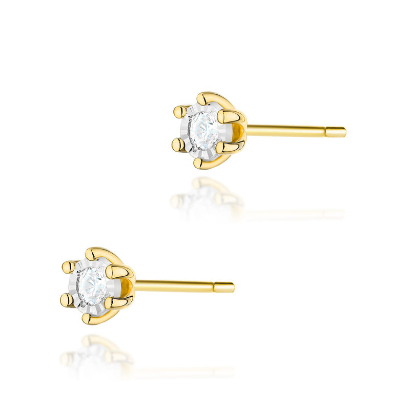 Cercei Aur 14K cu Diamant Natural 0.08 ct — Aur galben