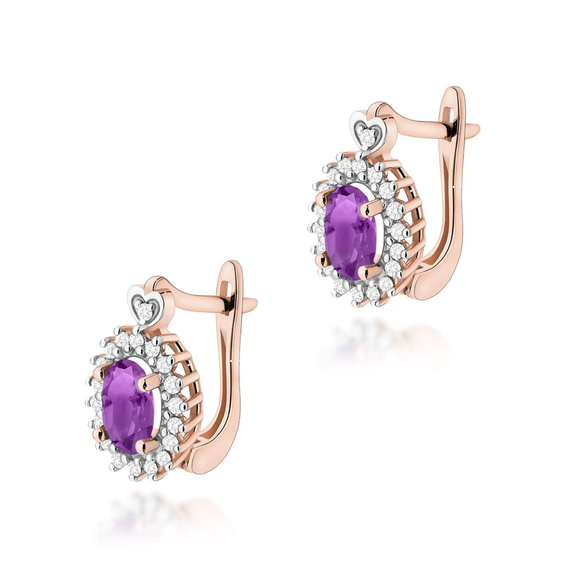 Cercei Aur 14K cu Ametist 0.80 ct si Diamante Naturale 0.19 ct, imaginea 3 din 6