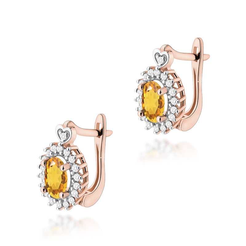 Cercei Aur 14K cu Citrin 0.60 ct si Diamante Naturale 0.19 ct, imaginea 3 din 6