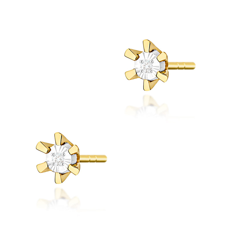 Cercei Aur 14K cu Diamant Natural 0.01 ct — Aur galben
