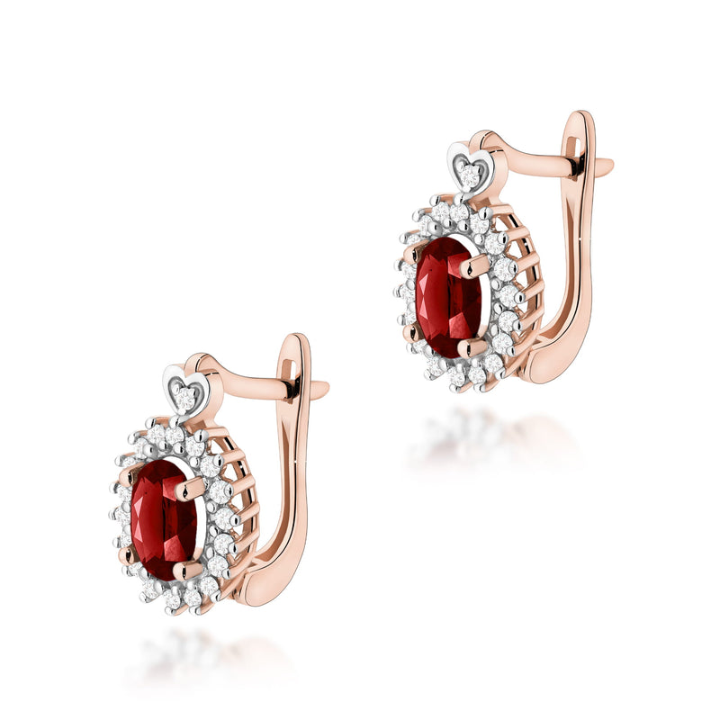 Cercei Aur 14K cu Granat 0.50 ct si Diamante Naturale 0.19 ct, imaginea 5 din 6