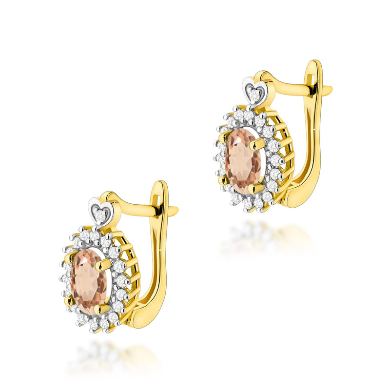 Cercei Aur 14K cu Morganit 0.40 ct si Diamante Naturale 0.19 ct — Aur galben