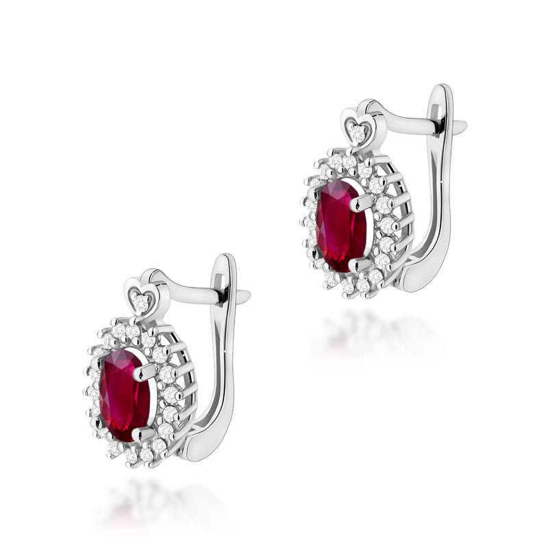 Cercei Aur 14K cu Rubin 0.60 ct si Diamante Naturale 0.19 ct, imaginea 3 din 6
