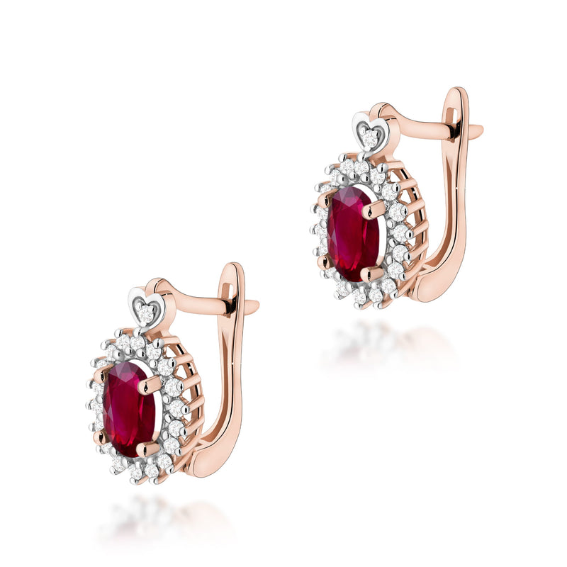 Cercei Aur 14K cu Rubin 0.60 ct si Diamante Naturale 0.19 ct, imaginea 5 din 6