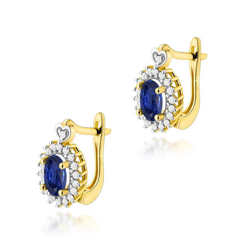 Cercei Aur 14K cu Safir 0.70 ct si Diamante Naturale 0.19 ct — Aur galben