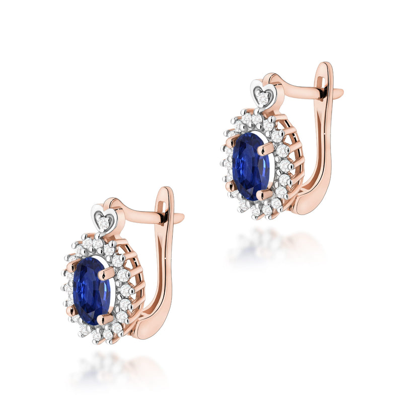 Cercei Aur 14K cu Safir 0.70 ct si Diamante Naturale 0.19 ct, imaginea 5 din 6
