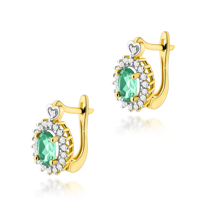 Cercei Aur 14K cu Smarald 0.40 ct si Diamante Naturale 0.19 ct — Aur galben