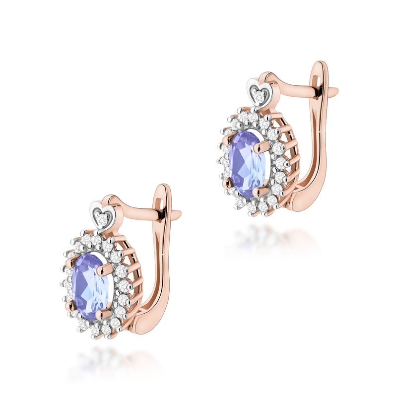 Cercei Aur 14K cu Tanzanit 0.40 ct si Diamante Naturale 0.19 ct, imaginea 5 din 6