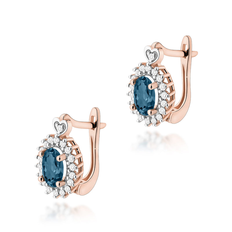 Cercei Aur 14K cu Topaz London Blue 0.50 ct si Diamante Naturale 0.19 ct, imaginea 5 din 6