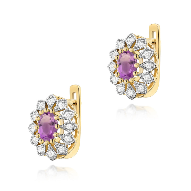 Cercei Aur 14K cu Ametist 0.40 ct si Diamante Naturale 0.21 ct — Aur galben