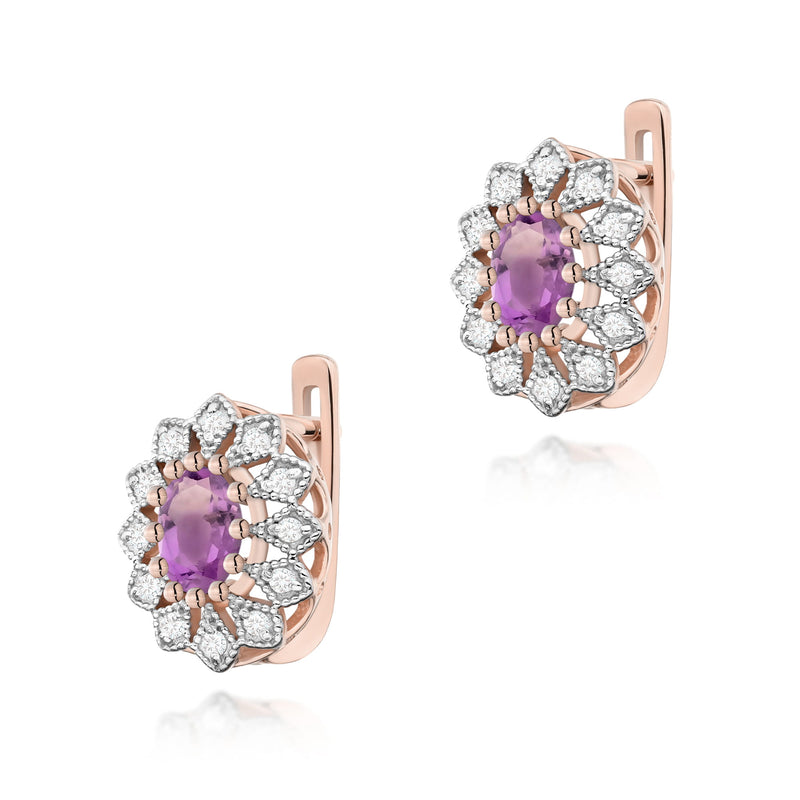 Cercei Aur 14K cu Ametist 0.40 ct si Diamante Naturale 0.21 ct, imaginea 3 din 3