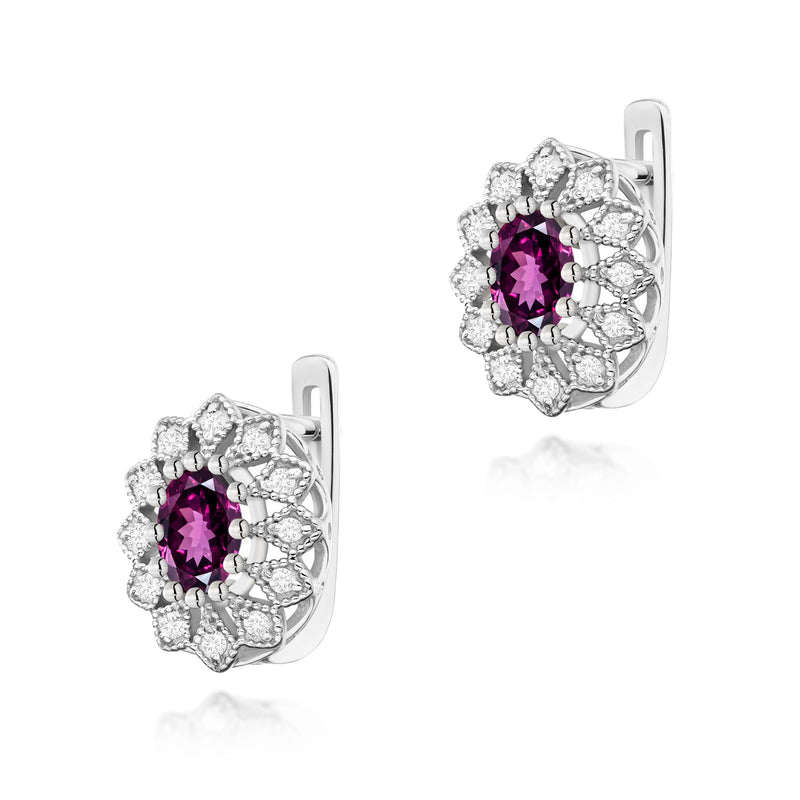 Cercei Aur 14K cu Rhodolite 0.50 ct si Diamante Naturale 0.21 ct, imaginea 2 din 3