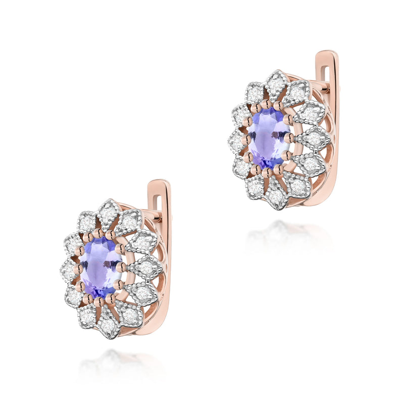 Cercei Aur 14K cu Tanzanit 0.40 ct si Diamante Naturale 0.21 ct, imaginea 3 din 3