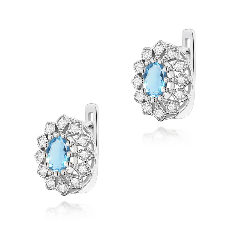 Cercei Aur 14K cu Topaz Swiss 0.50 ct si Diamante Naturale 0.21 ct, imaginea 2 din 3