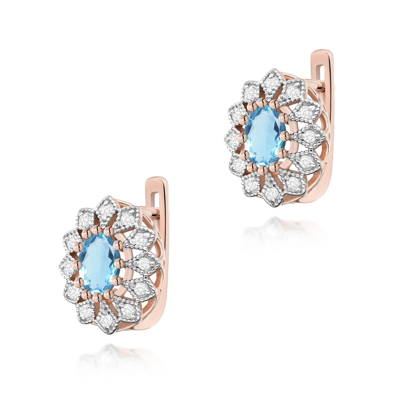 Cercei Aur 14K cu Topaz Swiss 0.50 ct si Diamante Naturale 0.21 ct, imaginea 3 din 3