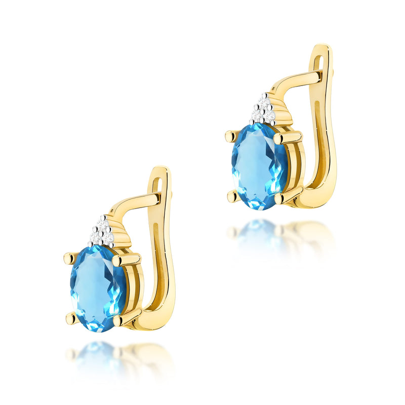 Cercei Aur 14K cu Topaz Swiss 0.90 ct si Diamante Naturale 0.05 ct — Aur galben