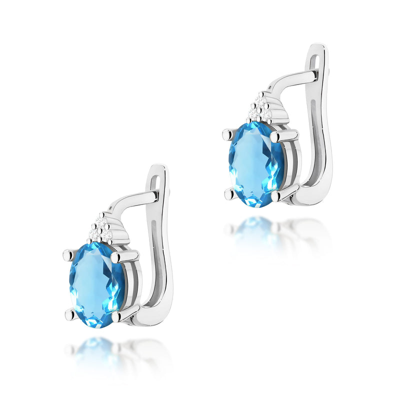 Cercei Aur 14K cu Topaz Swiss 0.90 ct si Diamante Naturale 0.05 ct, imaginea 3 din 6