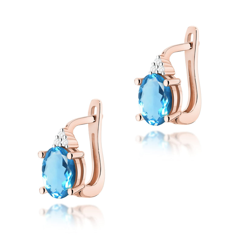 Cercei Aur 14K cu Topaz Swiss 0.90 ct si Diamante Naturale 0.05 ct, imaginea 5 din 6