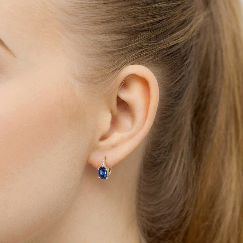 Cercei Aur 14K cu Safir 0.90 ct si Diamante Naturale 0.05 ct, imaginea 2 din 6