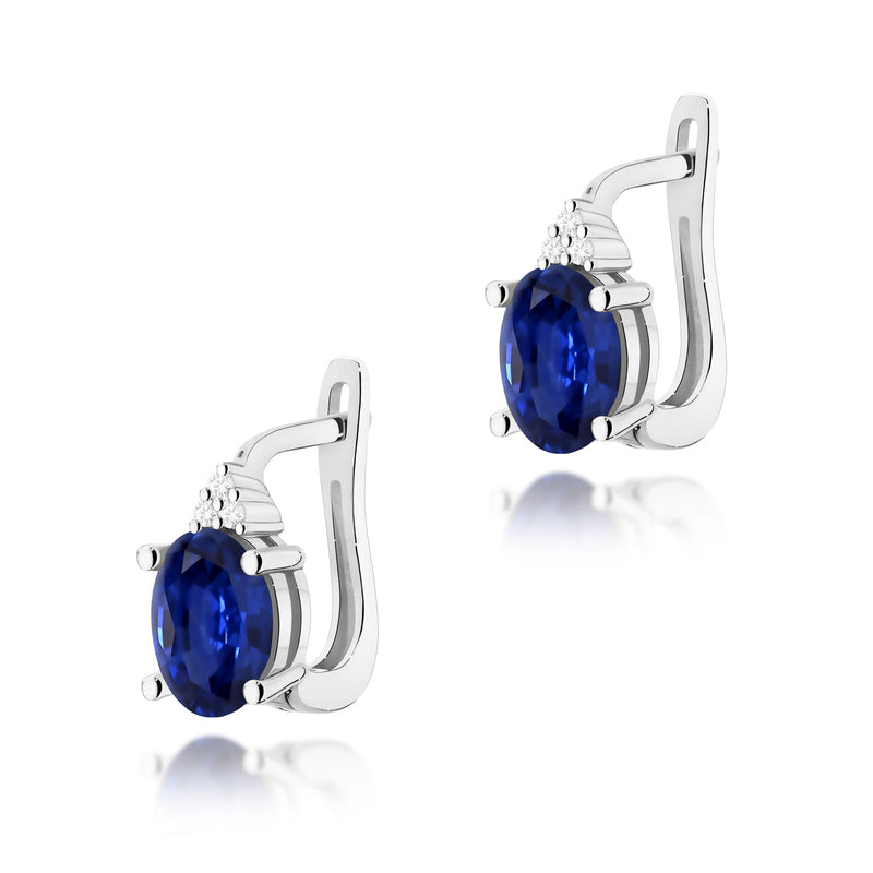 Cercei Aur 14K cu Safir 0.90 ct si Diamante Naturale 0.05 ct, imaginea 3 din 6