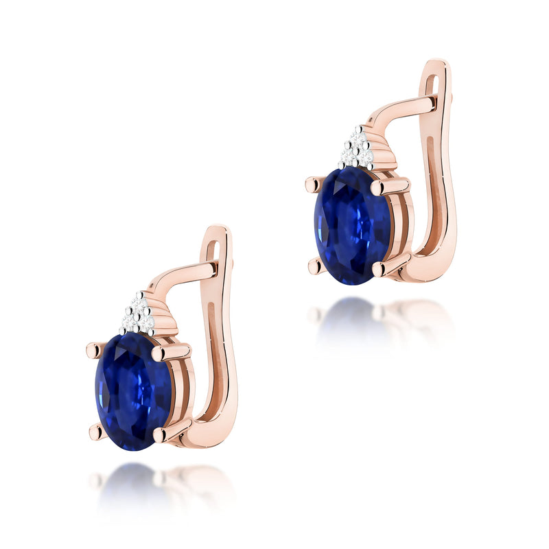 Cercei Aur 14K cu Safir 0.90 ct si Diamante Naturale 0.05 ct, imaginea 5 din 6